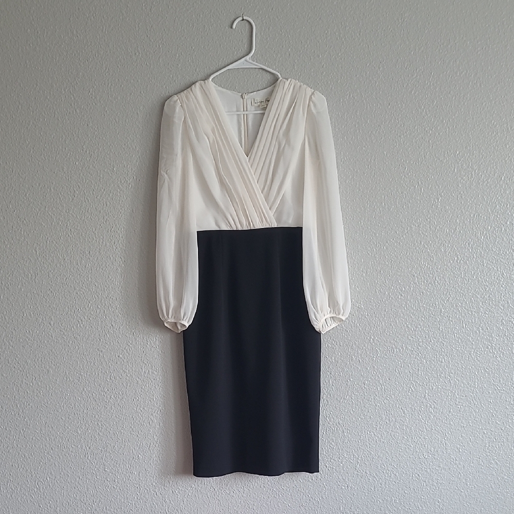 Elegant Long Sleeve Dress in Black and Cream